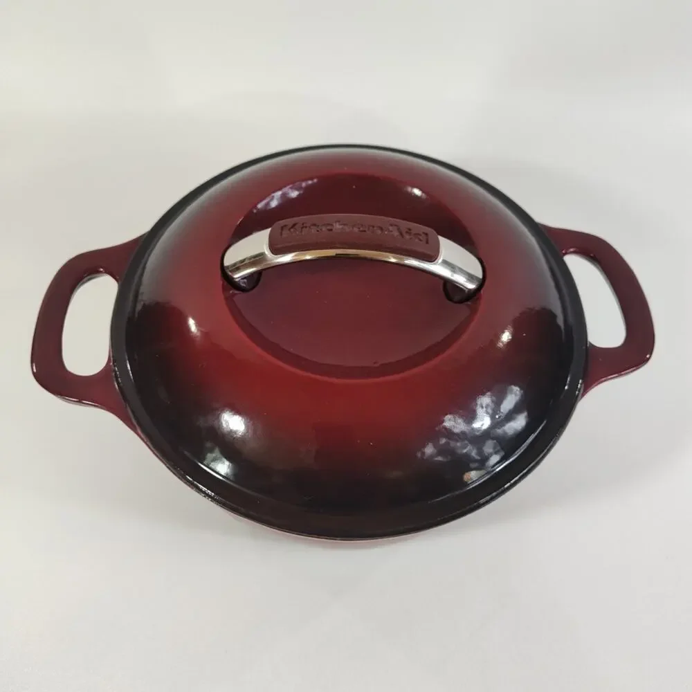 Kitchen Aid 3.5qt Enameled Cast Iron Covered‎ Round Dutch Oven Red